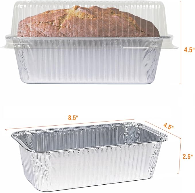 Disposable Loaf Pans with Lids, 50 Pack, 8.5x4.5 Bread Pans, Food Storage Containers, Heavy-duty 2lb Aluminum Loaf Pans, Pastry Boxes, Perfect for Baking Storing and Street Treats Takeout