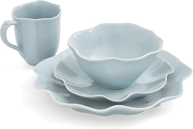 Portmeirion Sophie Conran Floret 4 Piece Place Setting | Dinner Plate, Salad Plate, Cereal Bowl, and Mug | Made from Porcelain | Microwave and Dishwasher Safe – Robins Egg