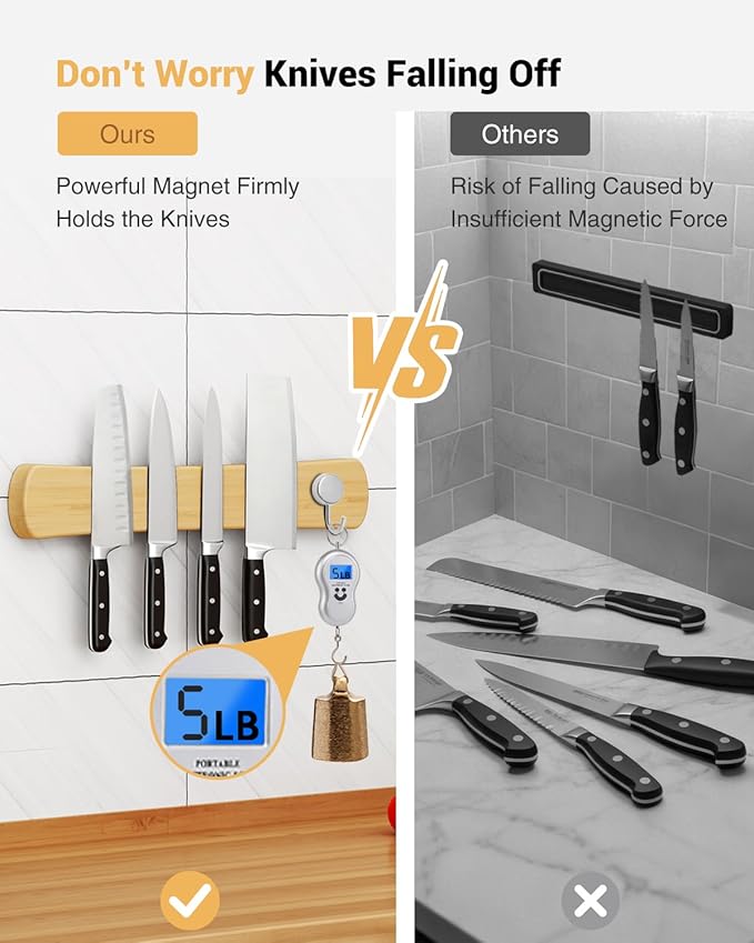 Swaitee Magnetic Knife Holder for Wall, 12 Inch Bamboo Magnetic Knife Strip, Kitchen Storage Organizer, Fridge Side Mount, Housewarming Gifts for New Home