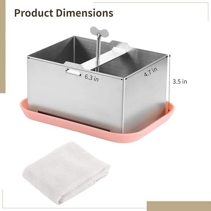 Tofu Press, 304 Stainless Steel Tofu Presser, Tofu Maker with Gauze & Drip Tray, Vegan Tofu Presser for Firm or Extra Firm Tofu, Tofu Making Tool Kit