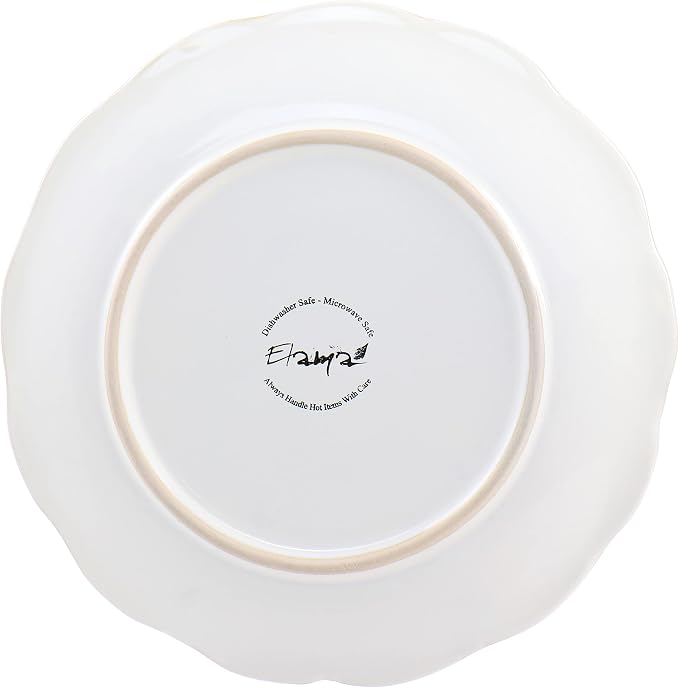 Elama Countess 16 Piece Embossed Double Bowl Stoneware Dinnerware Set in Ivory