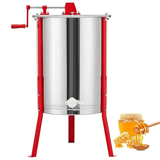 4 Frame Honey Extractor, Manual Stainless Steel Beekeeping Equipment, Honeycomb Drum Spinner with Transparent Lid & Adjustable Stand for Apiary Home Kitchen