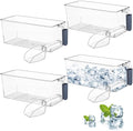 4 Pcs Clear Freezer Ice Bins with Handle Design, Ice Food Organizers for Kitchen Fridge Cabinet, Transparent Plastic Storage Cases with Shovels Scoops, Refrigerator Containers