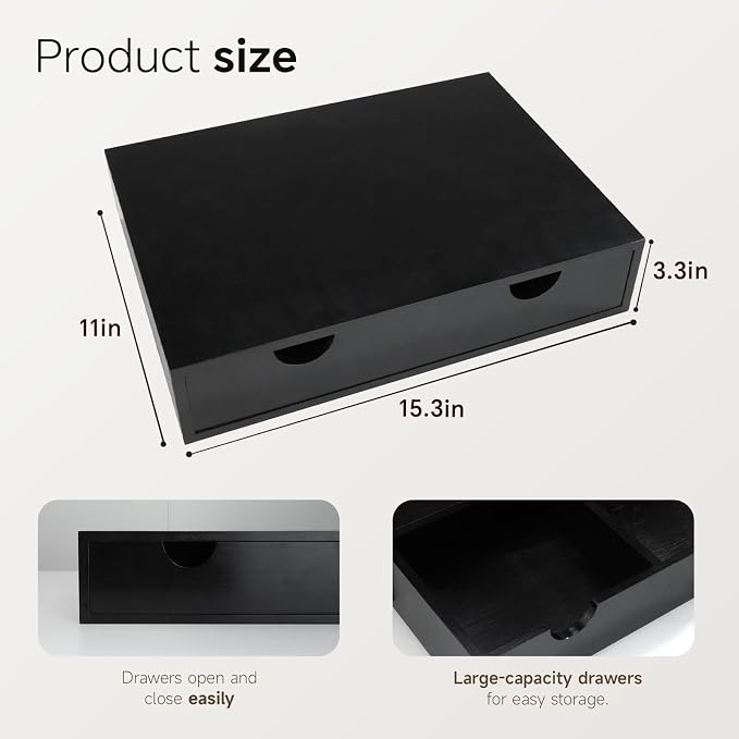 Coffee Pod 15" X 11" X 3" Natural Wood Countertop Organizer Drawer, Counter Top Espresso Tea Bag Station Storage Holder Box, Black