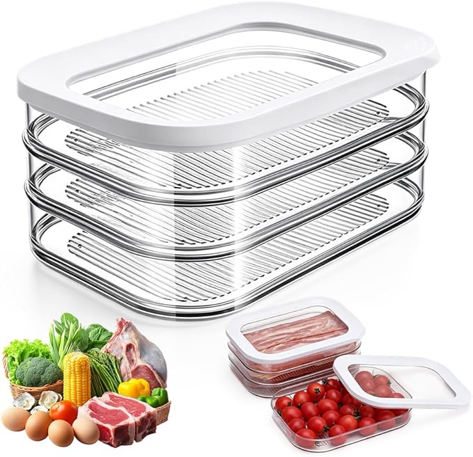 Multi-layer Food Storage Box with Lid, Deli Meat Ham and Cheese Container for Fridge, Stackable Container Set for Meal Prep, Fridge Organization, Pantry Storage