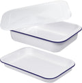 Webake Enamelware Bakeware Set with Lid, One 9x13 Baking Dish & One 9x13 Sheet Pan, Nonstick Enameled Steel Rectangular Serving Tray, Set of 2