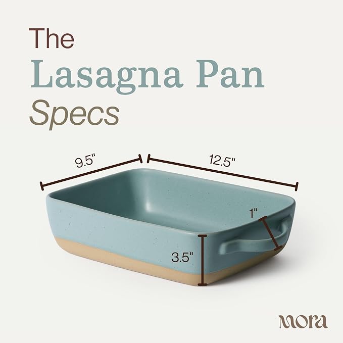 Mora Ceramic Baking Dish with Handles For Casserole, Lasagna, Gratin, Broiling, Roasting, and Baking. Large 9x13 in Pan, Extra Deep - Porcelain Serving Bakeware from Oven to Table. Freezer Safe - Iris