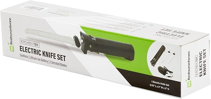 Restaurantware-Kitchen Tek Electric Knife Set, 1 Electric Knife With Motorized Handle - Includes 1 Bread And 1 Carving Tool, Ergonomic, Black Plastic Food Cutter With Stainless Steel Blades