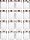 novelinks 8 oz Clear Plastic Jars with Airtight Lids, 16 Pack Plastic Mason Jars with Lids 8oz, Refillable Storage Slime Containers & Small Spice Jar for Kitchen Organization (16 Pack,Rose Gold)