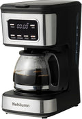 5-Cup Programmable Coffee Maker - Reusable Filter, Clear Water Level Indicator, Auto Shut- Off, Black &Stainless Steel Coffee Pot