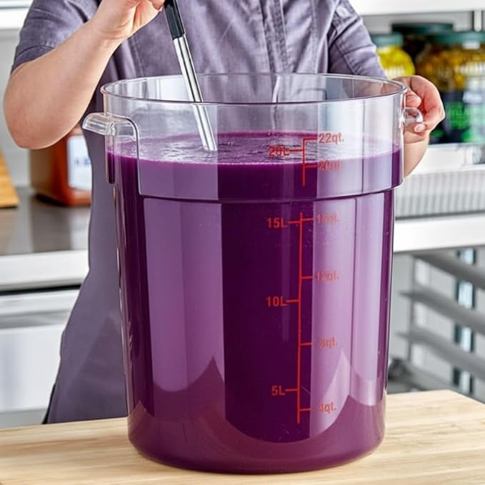 Soro Essentials- 22 qt. Polycarbonate Round Food Storage Container with Graduated Markings Clear Color- Stackable Storage Bin Food Container with Handle for Pantry Organizer Storage Kitchen Fridge