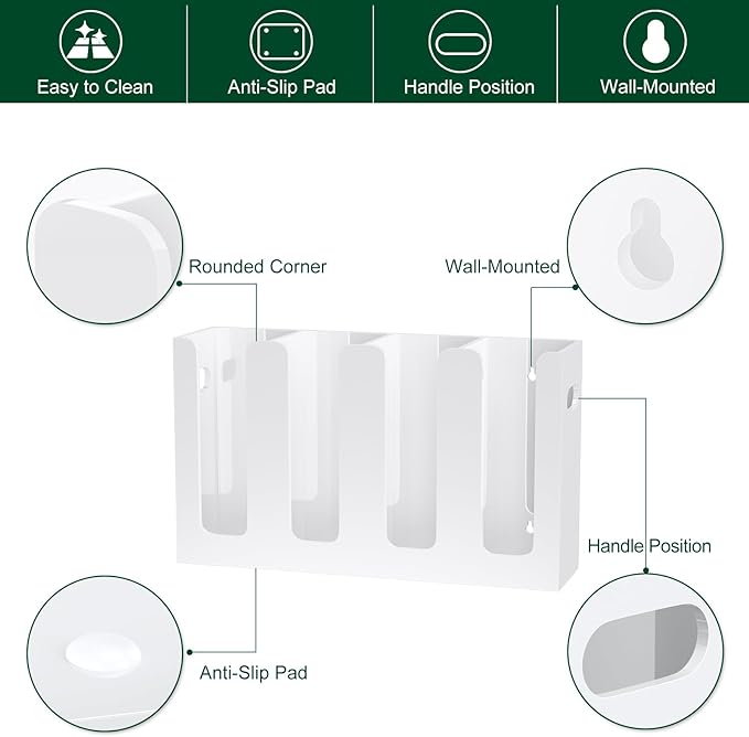 Disposable Coffee Cup Dispenser with Handles, Countertop or Wall Mount Hot/Cold Drink Cup and Lid Holder - Bathroom/Kitchen/Office Acrylic Cup Lid Storage Organizer (4 Compartments, White)