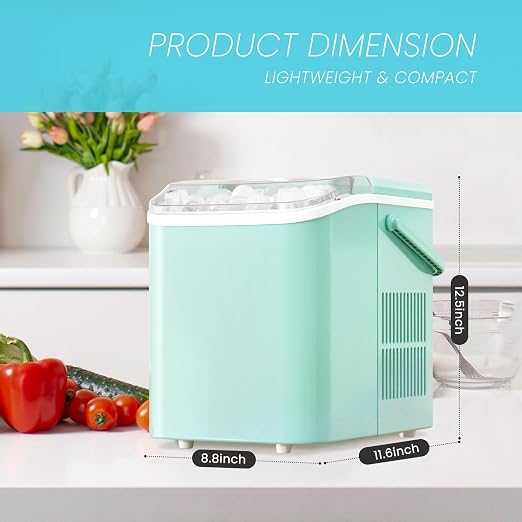 Ice Makers Countertop, Portable Ice Machine with Handle, 6 Mins 9 Bullet Cubes with Basket and Scoop, 26lbs in 24Hrs, Auto-Cleaning, for Home, Kitchen, RV, Camping, Green