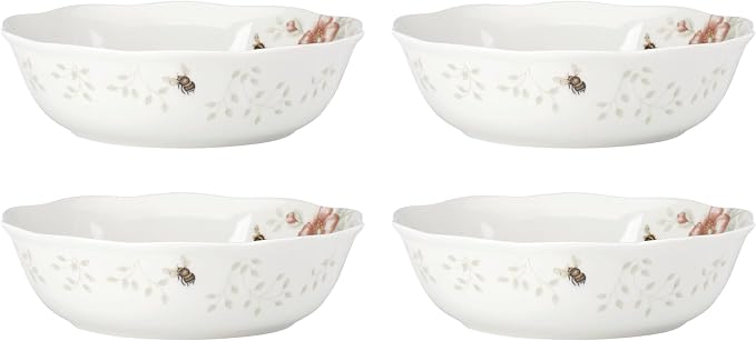 Lenox Butterfly Meadow Soup Bowls Set of 4, Service For 4, Dishwasher Safe, 32-Fl Oz Capacity, 7.75-Inch Diameter, 4-Piece Soup Bowl Set