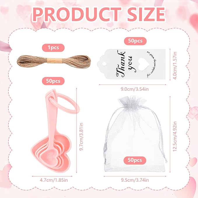 50PCS Heart Shaped Measuring Spoons Plastic Measuring Spoons Party Favors for Bridal Shower Wedding Anniversary Baby Shower Decoration Gifts Individual Souvenirs