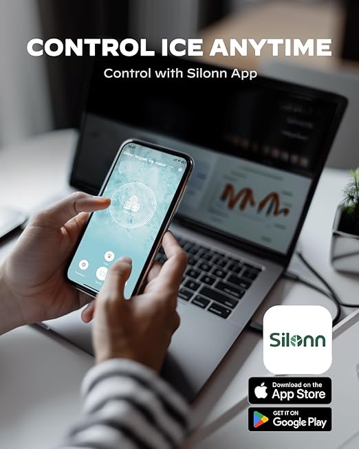 Silonn Nugget Ice Maker Countertop, WiFi Pebble Ice Machine with Soft Chewable Ice, Timer Function and Status Alerts with Silonn App, 33lbs/24H for Home, Kitchen, Office