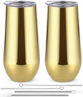 Lifecapido 2 Pack Insulated Stainless Steel Tumblers, 12 oz Stemless Flutes, Insulated Champagne Glass for Party Wedding Christmas Birthday, Gold Plating