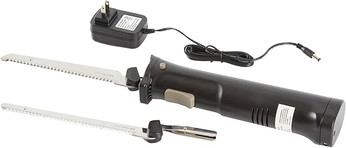 Restaurantware-Kitchen Tek Electric Knife Set, 1 Electric Knife With Motorized Handle - Includes 1 Bread And 1 Carving Tool, Ergonomic, Black Plastic Food Cutter With Stainless Steel Blades