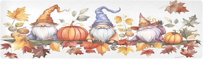 Thanksgiving Gnomes Pumpkins Autumn Leaves Trivet Table Runner 40 Inches Long Trivet for Hot Pots and Pans/Hot Dishes,Table Protector Heat Up to 230F, Decorative Hot Plates Mat for Kitchen Countertop