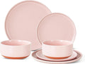 6 Piece Ceramic Plates and Bowls Sets for 2, Elegant Pink | Stoneware Dinnerware Set, Dishwasher & Microwave Safe, Handcrafted, Perfect for Family and Gatherings