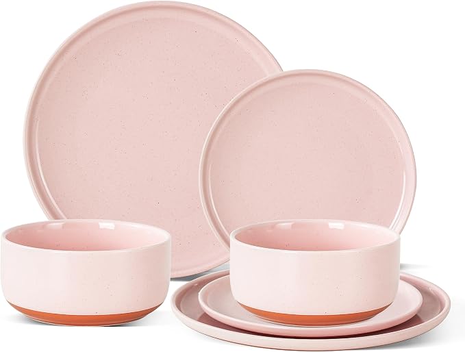 6 Piece Ceramic Plates and Bowls Sets for 2, Elegant Pink | Stoneware Dinnerware Set, Dishwasher & Microwave Safe, Handcrafted, Perfect for Family and Gatherings