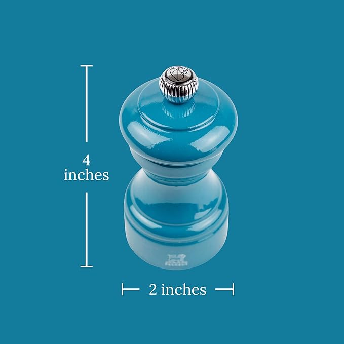 Peugeot Bistro Pepper and Salt Mill Set, 4in - Beechwood Mills with Adjustable Grinding - For Peppercorns and Rock Salt, Corrosion-Resistant - Essential Kitchen Tools (Blue/Ivory)