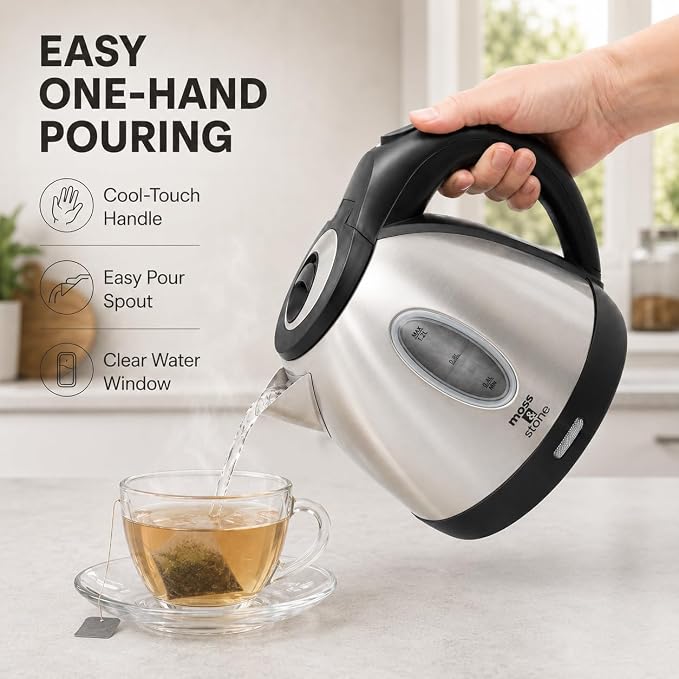 Moss & Stone 1.2L Stainless Steel Small Electric Kettle, Cordless 1500w Fast Boiling Pot, Portable Hot Water Electric Tea Kettle With Boil Dry Protection & Auto Shut-Off