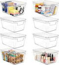 MOONEDGE Small Clear Plastic Storage Bins with Lids and Handles,Stackable Small Item Organizer Containers for Vanity,Craft,Office,Fridge,Kitchen,Pantry,Bathroom,Closet – 8 Pack (10×6×5 in)