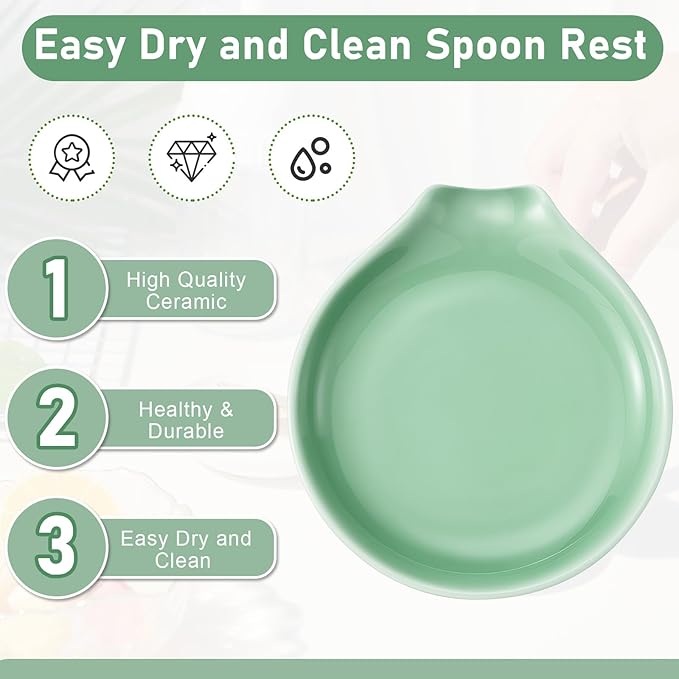 Irenare 8 Pcs Ceramic Spoon Rest for Stove Top, 3.74 Inch Porcelain Spoon Holder, Coffee Utensil Rest Heat Resistant Dishwasher Safe for Home Kitchen Accessories Gift(Green)