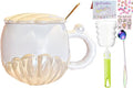 Pearl Ceramic Coffee Mug for Tea Latte Milk Cute Love Shape Cup for Home Office Women Gift 6.5 oz (Shell Round Beige, 350 ml)