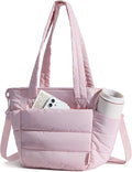 BAGSMART Lunch Bag Women Small Insulated Tote with Lunch Compartment Quilted Lightweight Puffy Tote Bag for Work, Travel, Outdoor, Pink