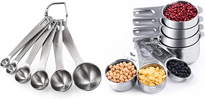 U-Taste 18/8 Stainless Steel Measuring Spoons Set of 6 and Measuring Cup Set of 7 for Dry and Liquid Ingredient with Engraved Measurement