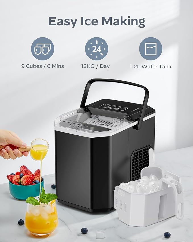 Silonn Ice Maker Countertop, Portable Ice Machine with Carry Handle & YouTheFan NFL New York Giants Spirit Series 3-Piece BBQ Set, Stainless Steel, 22" x 9"
