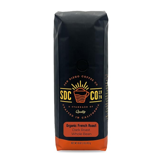 San Diego Coffee Organic French Roast, Dark Roast, Whole Bean Coffee, 16-Ounce Bag Café en grano tostado