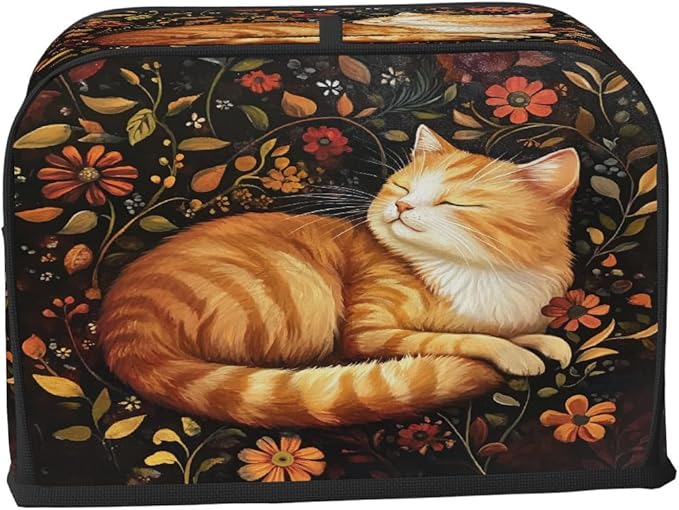 Animal Flower Cat Kitten Toaster Cover 2 Slice Dust and Fingerprint Protection Toaster Bread Maker Covers Washable Kitchen Small Appliance Covers for Kitchen Accessories Decor Bakeware Women Gift