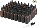 NOOEEISS 48 Pack, 2oz Glass Dropper Bottle, Preety Texture Tincture Bottles with Precise Scales Eye Droppe, for All Kinds Of Mixed Liquids,Leak-Proof Design for Easy Travel (Amber Frosted)
