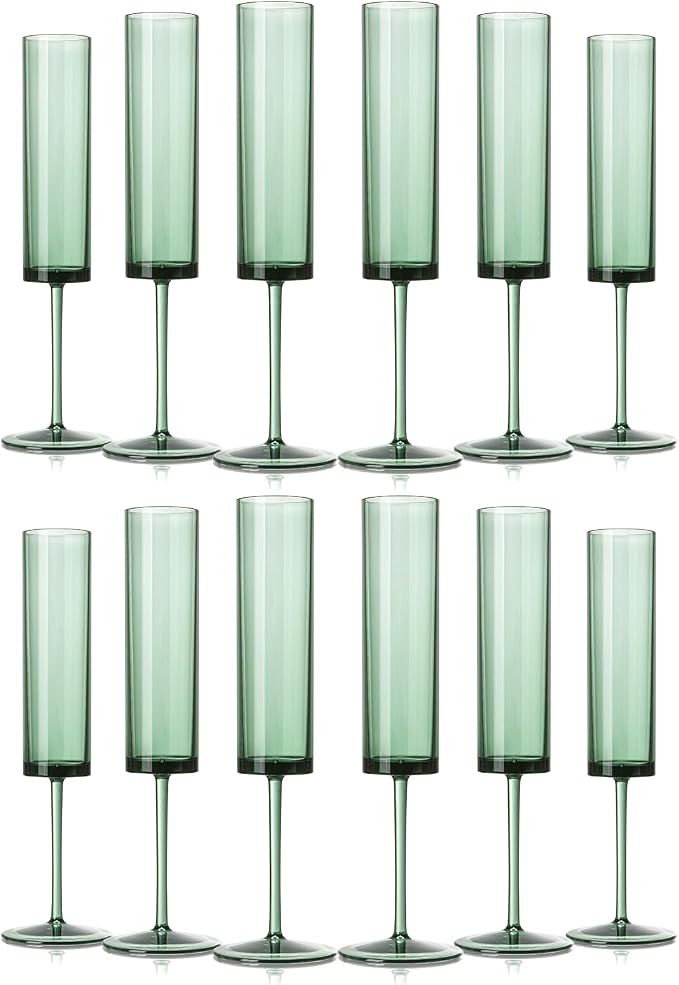12 Pack Acrylic Dark Green Wine Glasses Green champagne glasses Champagne Flutes Sparkling Wine Glasses Wine Goblets Wedding Glassware Set Drinkware Glasses for Wedding Bar Celebration Baby Shower