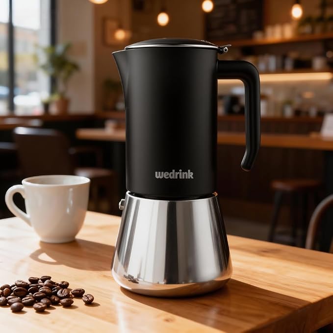 wedrink Premium 304 Stainless Steel Moka Pot, 6 Cup Stovetop Espresso Maker, Induction & All Stovetops Compatible