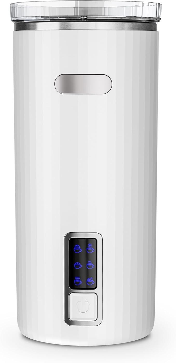 Kismile Milk Frother, 6-in-1 Electric Milk Steamer with Stainless Steel Inner Tank，Automatic Warm and Cold Foam Maker for Latte, Cappuccinos, Macchiato(White)