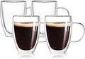 4-Pack 12 Oz Double Walled Glass Coffee Mugs with Handle, Insulated Layer Coffee Cups, Clear Borosilicate Glass Mugs, Gift for Cappuccino,Tea,Latte,Espresso,Hot Beverage,Wine, Microwave Safe, Set of 4