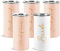 Bridesmaid Proposal Gifts Set of 5 Bachelorette Gifts for Bridesmaids Maid of Honor Cups Wedding Party Favors Stainless Steel Skinny Tumbler with Lid and Straw 15 OZ