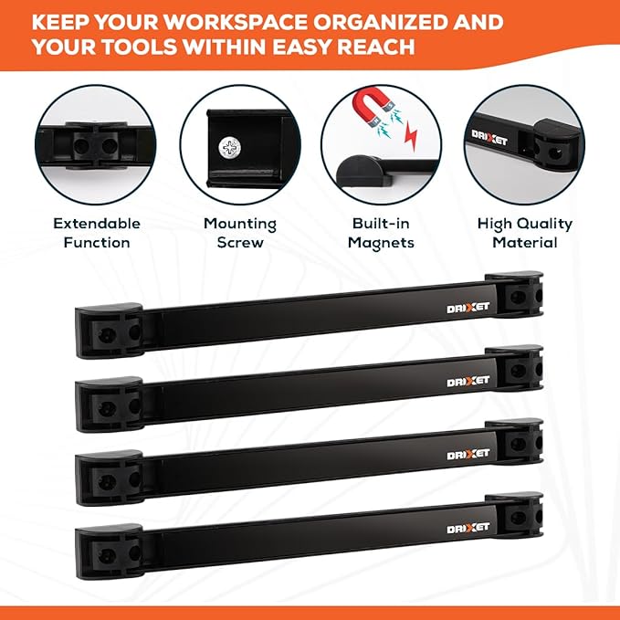 Drixet Magnetic Tool Holder Strip 16", Heavy Duty Magnetic Tool Organizer with Mounting Brackets and Screws, Tool Magnet Bar Rack for Garage Organization, Home, and Workshop Accessories, 4 Pack