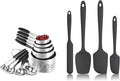 U-Taste 18/8 Stainless Steel Measuring Cups and Spoons Set of 10 Piece, Upgraded Thickness Handle(Black), U-Taste 600ºF Heat Resistant 11.38in Silicone Scraper (Black)