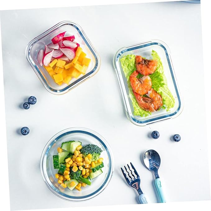 PRETYZOOM 3Pcs Convenient Sky-blue Glass Bowl with Hidden Vent Heat-resistant and Safe for Microwave Use Practical Household Food Storage Containers in Multiple