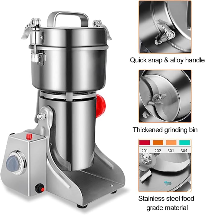 Electric Grain Grinder 800g,Swing Type Grain Mill Grinder 3000W,110V Stainless Steel High-speed Spice Herb Grinders Superfine Machine Dry Cereals Pulverizer Swing Type