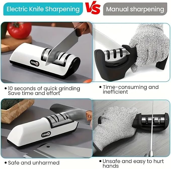 Electric Knife Sharpener with 20° Auto Angle Guide | 2-Stage Diamond Sharpening System | Rechargeable Professional Kitchen Knife Sharpener for Chef, Home & Stainless Steel Knives