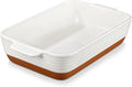 MALACASA 9x13 Ceramic Baking Dish, 4.8 QT Deep Casserole Dish with Handles, Oven Safe Lasagna Pan for Baking, Roasting & Serving, Rectangular Bakeware, Khaki & White, Tara
