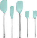 Tovolo Stainless Steel Handled Silicone Spatula Set of 5, Dishwasher Safe Kitchen Spatula Set for Cooking Baking, BPA Free Silicone Spatula set with Metal Steel Handle, Aqua Seafoam Green