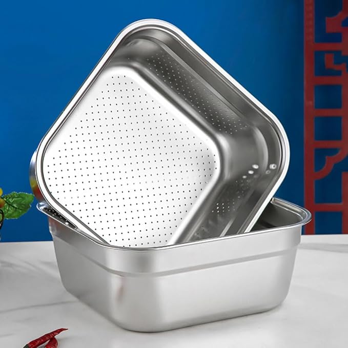 Kichvoe Stainless Steel Colander Large Capacity Multi-functional Washing Basin for Fruits and Vegetables Efficient Drainage Design Space-saving Shape for Kitchen Use