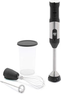 GreenLife 500-Watt Immersion Electric Handheld Stick Blender with Stainless Steel Blades, Whisk, Frother, Measuring Cup and Lid, Soups, Puree, Cake, Multi-Speed Control, Portable, Black